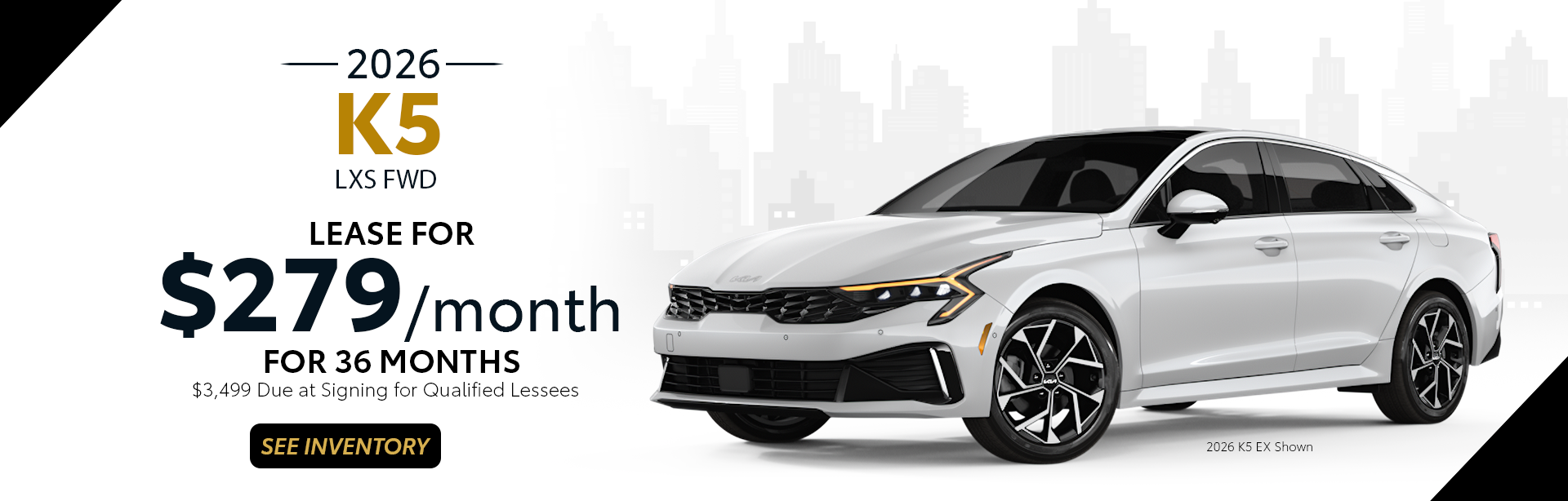 2026 K5 LXS FWD Lease for $279/month