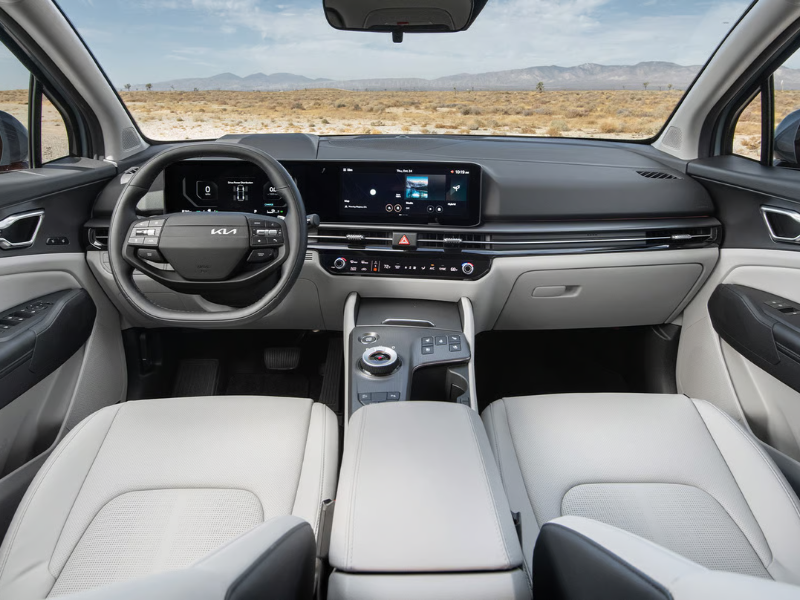 Interior of the Kia Sportage Hybrid showing the dual 12.3-inch displays