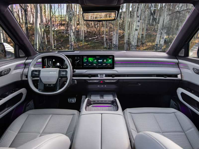 Interior of the Kia Telluride Hybrid showing the second-row captain's chairs